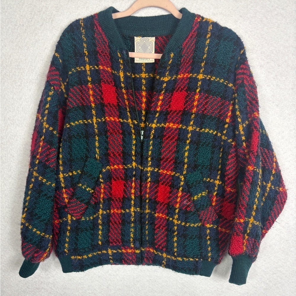 Boyne Valley Weavers Plaid Sweater Size S/M Handmade in Ireland